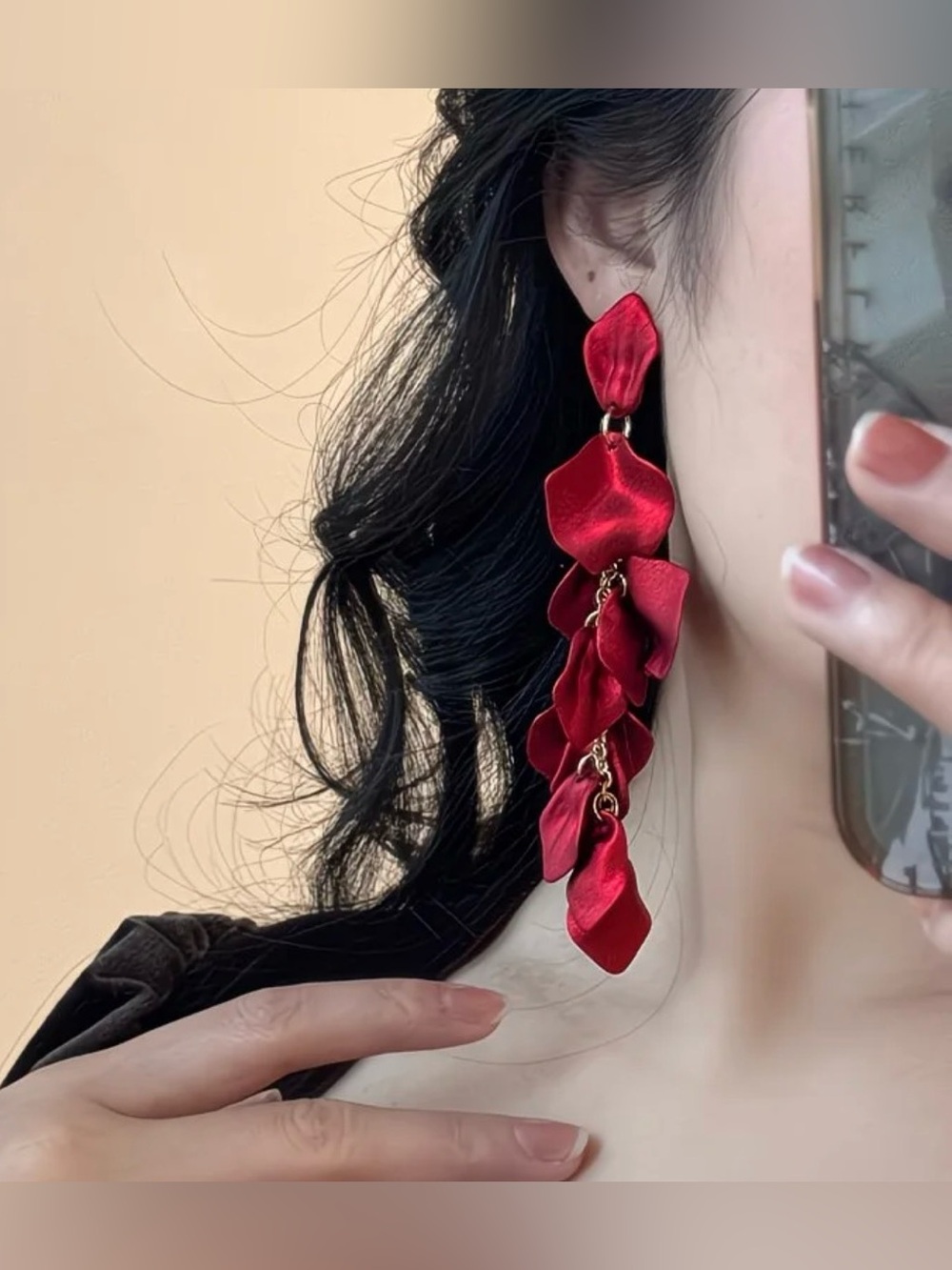 Elegant Red Petal Drop Earrings - Women Jewelry NWOT